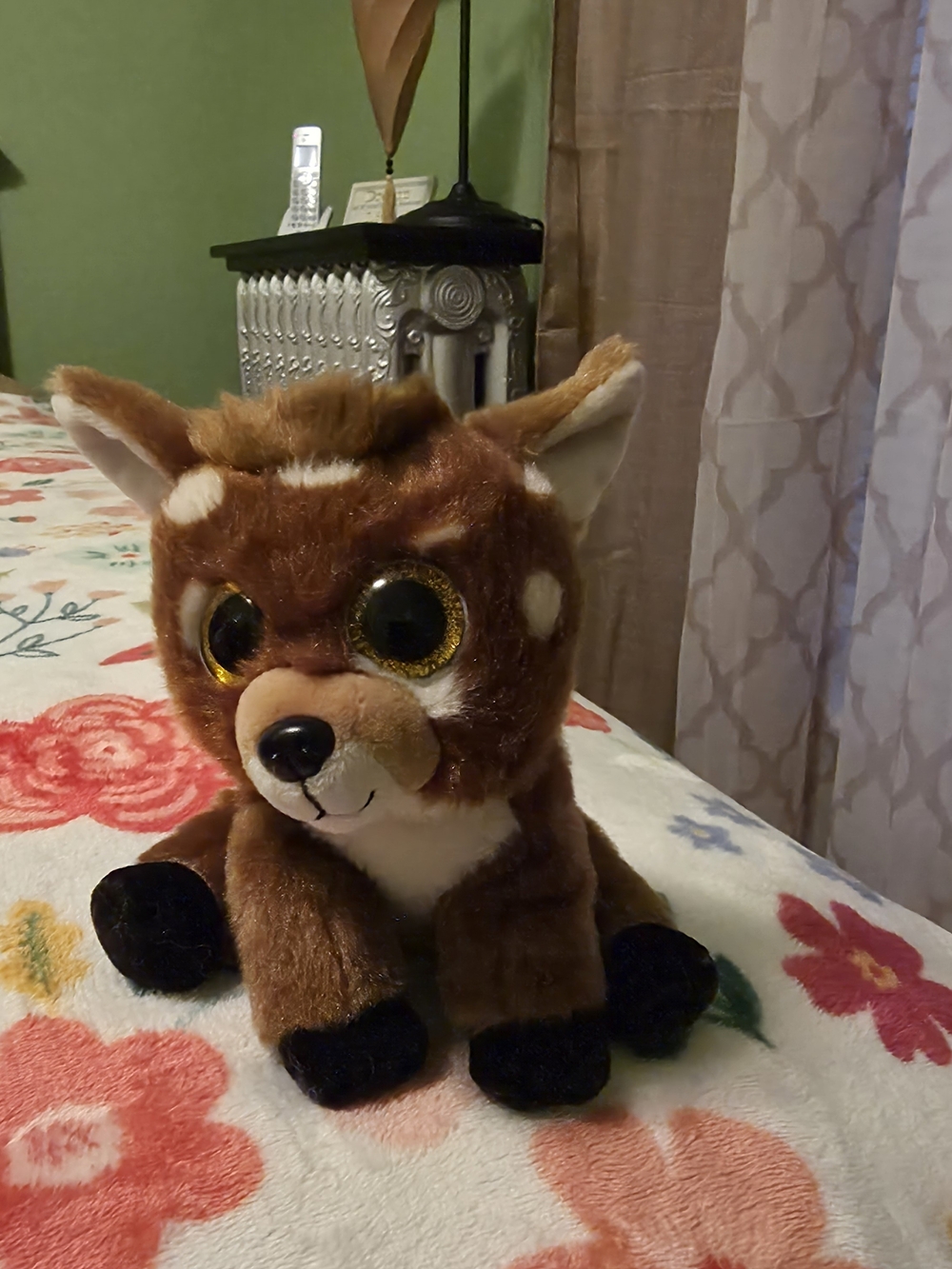 Ty Beanie Boo Brown and Black Deer Plush with Gold Sparkle Eyes